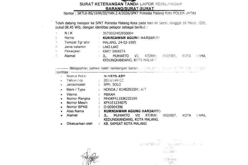 Waspada! STNK Hilang di Malang, Begini Cara Aman Mengurus Pengurusan Ulang