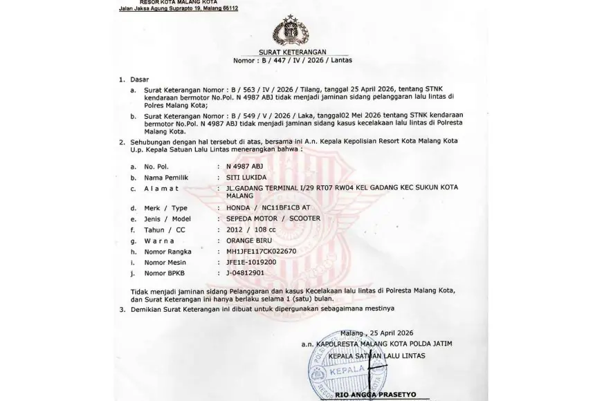 Warga Malang Kehilangan STNK? Begini Cara Cepat Mengurus Dokumen Kendaraan yang Hilang